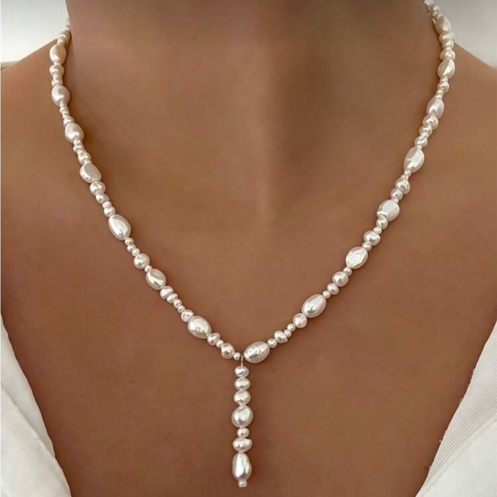 Free People Pearl Beaded Y-Drop Necklace in White